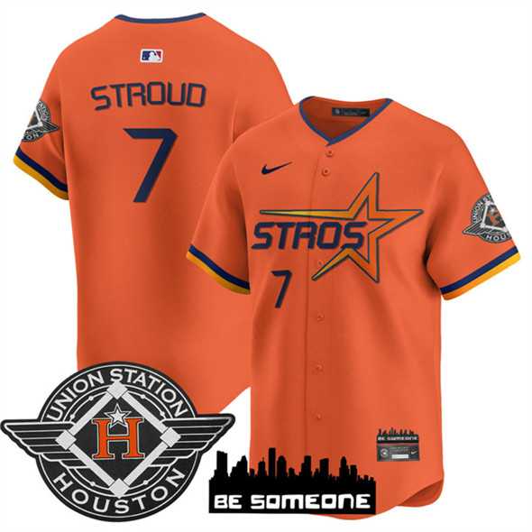 Men%27s Houston Astros #7 C.J. Stroud Orange 2025 City Connect Limited Stitched Jersey Dzhi->houston astros->MLB Jersey